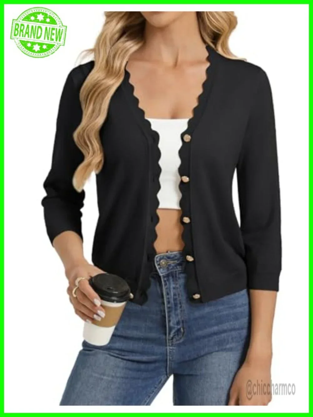 Lightweight 3/4 Sleeve Cardigan for Women V-Neck Button Down Bolero Shrugs